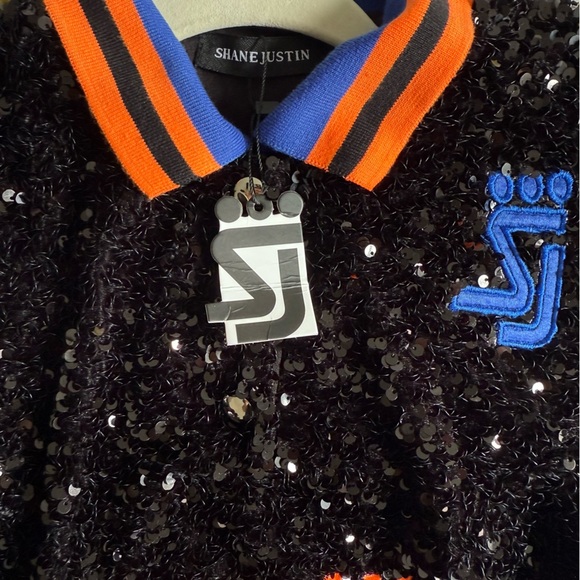 NWT SHANE JUSTIN Black Sequin Runway Bodycon Long Sleeve Polo Mini Dress L - Picture 10 of 14